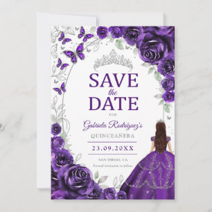 Quinceanera Paars Zilver Bloem Save The Date