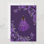 Quinceanera Paars Zilver Bloem Save The Date (Achterkant)