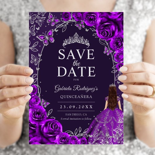 Quinceanera Paars Zilver Save The Date
