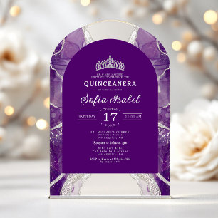 Quinceañera Paars Zilveren Agat Elegant Acryl Uitnodigingen