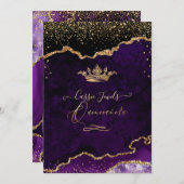 Quinceanera, Paarse Agate Faux Gold Confetti Invit Kaart (Voorkant / Achterkant)