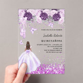 Quinceanera paarse ballerina jurk bloemen duidelij acryl uitnodigingen (Insitu (Draagbaar))