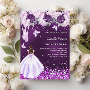 Quinceanera paarse ballerina jurk bloemen kaart