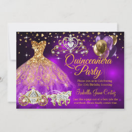 Quinceanera Paarse Balloons Dress Tiara Carriage Kaart