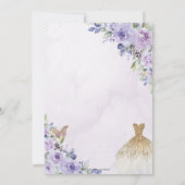 Quinceañera Paarse Bloemen Prinses Gouden Gown Tia Kaart (Achterkant)