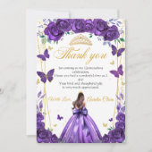 Quinceañera Paarse Bloemen Prinses Vlinders Bedankkaart (Voorkant)
