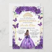 Quinceañera Paarse Bloemen Prinses Vlinders Kaart (Voorkant)