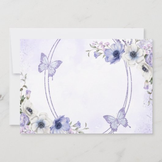 Quinceañera Paarse Bloemen Tiara Vlinders Foto Save The Date (Achterkant)