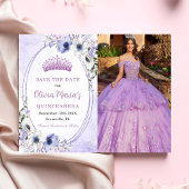 Quinceañera Paarse Bloemen Tiara Vlinders Foto Save The Date