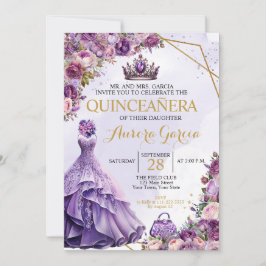 Quinceanera Paarse Bloemen Uitnodiging