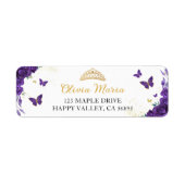 Quinceañera Paarse Bloemen Vlinders Adres Etiket (Voorkant)