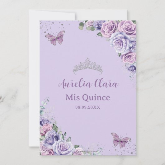 Quinceañera Paarse Bloemenvlinders Verjaardag Kaart (Achterkant)
