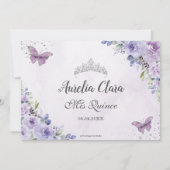 Quinceañera Paarse bloemvlinders 16 Dank u Kaart (Achterkant)