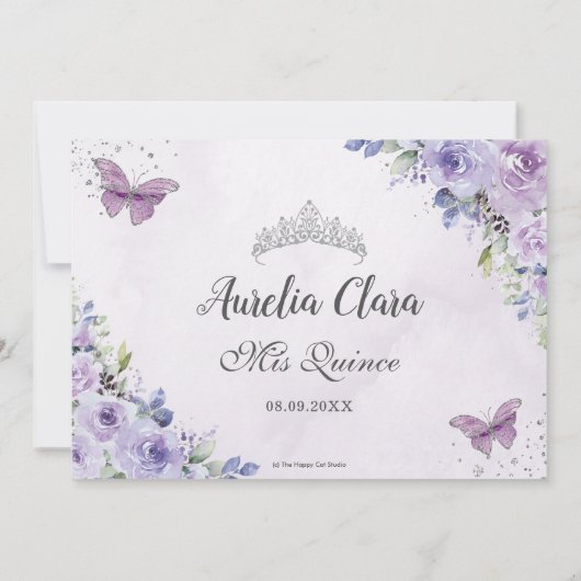 Quinceañera Paarse bloemvlinders 16 Dank u Kaart (Achterkant)