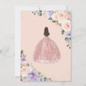 Quinceañera Paarse Blush Bloemen Roos Gouden Jurk Kaart (Achterkant)