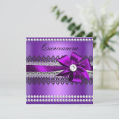Quinceanera Paarse Bow Black Pearl Lace Diamond Kaart (Staand voorkant)