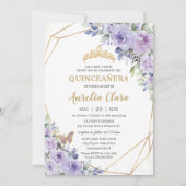 Quinceañera Paarse Floral Princess Crown Butterfly Kaart (Voorkant)