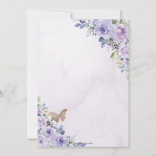 Quinceañera Paarse Floral Princess Crown Butterfly Kaart (Achterkant)