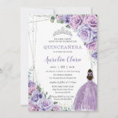 Quinceañera Paarse Floral Princess Silver Birthday Kaart (Voorkant)