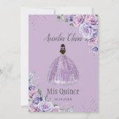 Quinceañera Paarse Floral Princess Silver Birthday Kaart (Achterkant)
