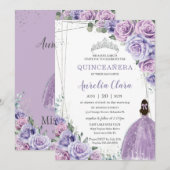 Quinceañera Paarse Floral Princess Silver Birthday Kaart (Voorkant / Achterkant)