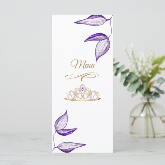 Quinceañera Paarse gebladerte Diner Menu (Staand voorkant)