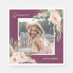 Quinceañera paarse girly florale verjaardag servet