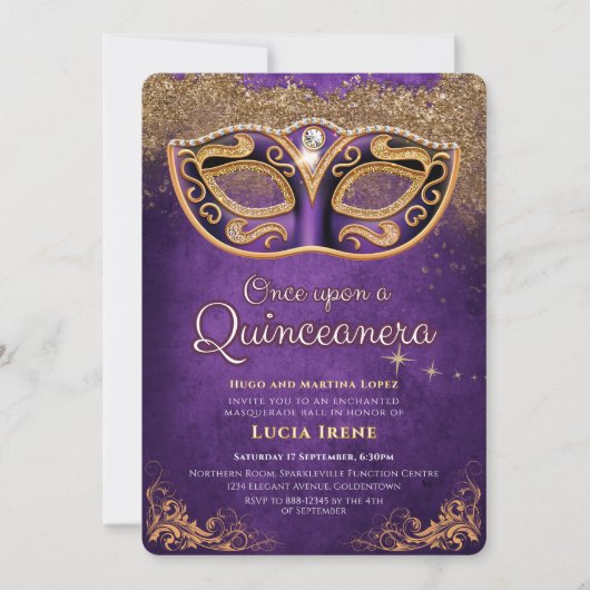 Quinceanera Paarse Glans Kaart (Voorkant)