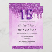 Quinceanera paarse glitter roze elegant kaart (Voorkant / Achterkant)
