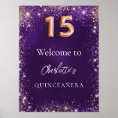 Quinceanera paarse glitter schittert welkom poster (Voorkant)