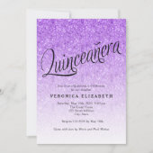 Quinceanera Paarse Glitter Verjaardagsuitnodiging Kaart (Voorkant)