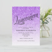 Quinceanera Paarse Glitter Verjaardagsuitnodiging Kaart (Staand voorkant)