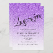 Quinceanera Paarse Glitter Verjaardagsuitnodiging Kaart (Voorkant / Achterkant)