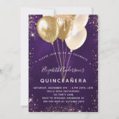 Quinceanera paarse goudballonnen luxe kaart (Voorkant)