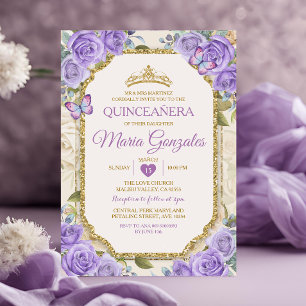 Quinceañera Paarse & Gouden Kroon Mexicaanse Vlind Kaart