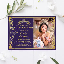 Quinceanera Paarse Gouden Quinceanera met foto Kaart