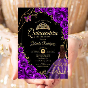 Quinceanera Paarse Gouden Vlinder Jurk Bloem Kaart