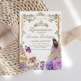 Quinceanera Paarse gouden witte uitnodiging
