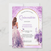 Quinceañera Paarse jurk Bloemenboog Vlinders Kaart (Voorkant)