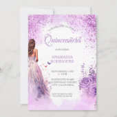 Quinceañera Paarse jurk Bloemenvlinders Kaart (Voorkant)