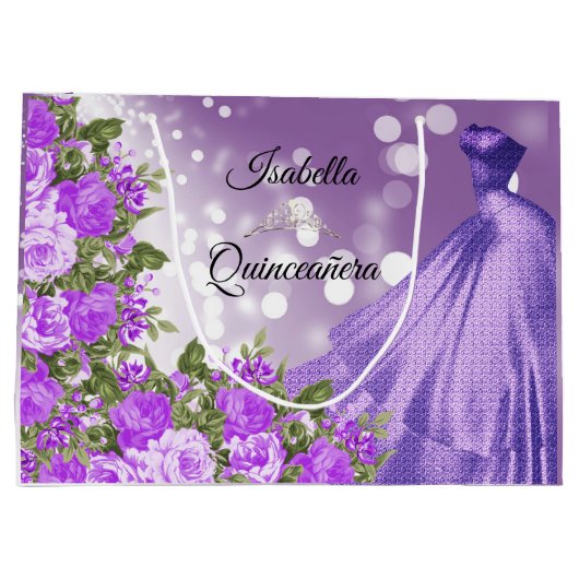 Quinceañera Paarse jurk en bloemen Groot Cadeauzakje (Achterkant)