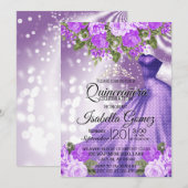 Quinceañera Paarse jurk en bloemen Kaart (Voorkant / Achterkant)