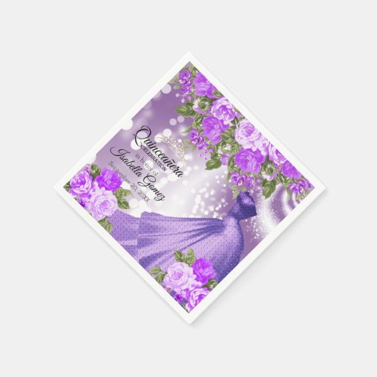 Quinceañera Paarse jurk en bloemen Servet (Hoek)