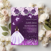 Quinceanera paarse jurk roze bloemen kaart