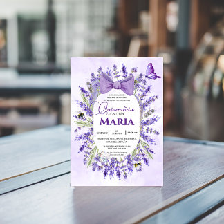 Quinceañera Paarse lavendel Bloemen Spaans Kaart