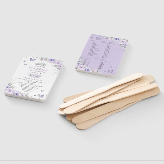 Quinceañera Paarse Lavendel Bloemen Zilver Program Handwaaier (Niet-gemonteerd)