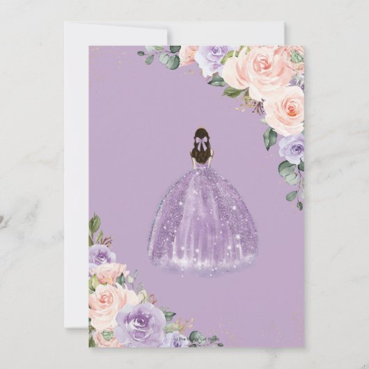 Quinceañera Paarse Lavendel Blush Bloemen Goud Kaart (Achterkant)