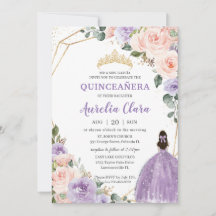 Quinceañera Paarse Lavendel Blush Bloemen Goud