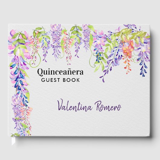 Quinceanera Paarse Lavendel Wisteria  Bloemen Gastenboek (Voorkant)