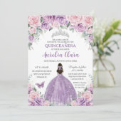 Quinceañera Paarse Lila Bleke Roze Bloemprinses Kaart (Staand voorkant)